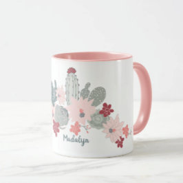 Taza Patrón De Sucultores De Cactus Rosa De Cuta Con No
