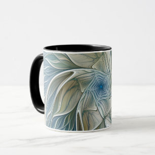 Taza Patrón de sueño floral abstracto azul caqui fracta