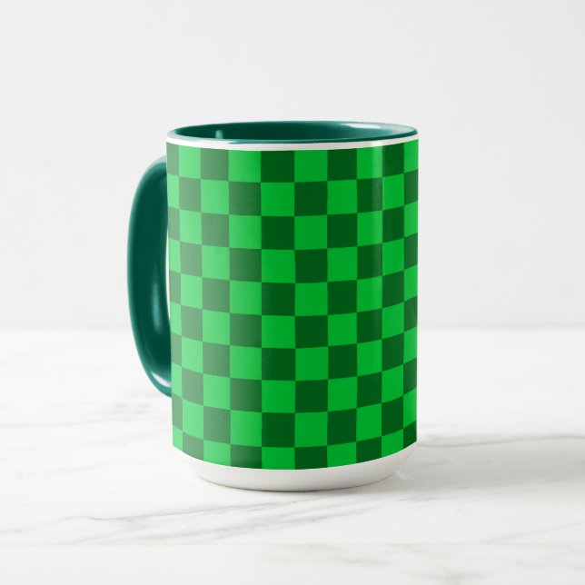 Taza Patrón de tablero de ajedrez de dos tonos verdes (Anverso izquierdo)