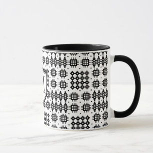 Taza Patrón de Tapiz Faux Welle Monograma Negro, Blanco