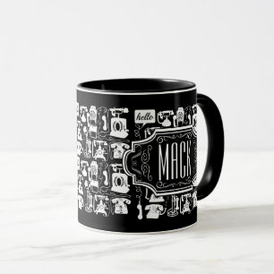 Taza Patrón de teléfono negro retro
