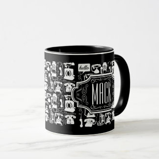 Taza Patrón de teléfono negro retro