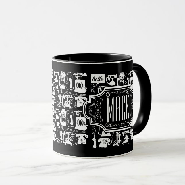 Taza Patrón de teléfono negro retro (Anverso derecho)