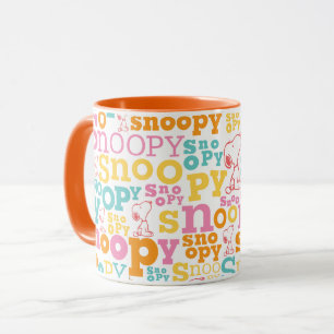 Taza Patrón de texto Snoopy Pastel