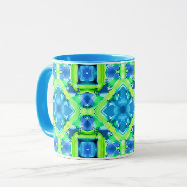 Taza Patrón de tinte azul cobalto y verde limón (Anverso izquierdo)