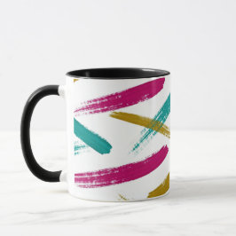 Taza Patrón de trazos vibrantes, cian, magenta y mostaz