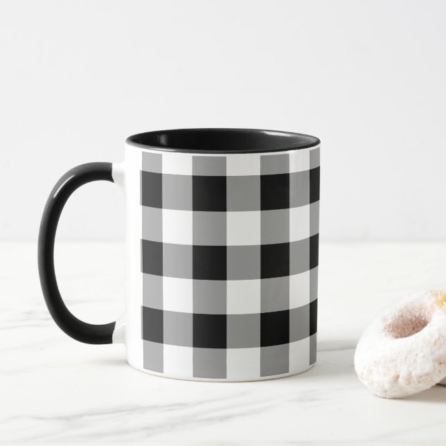 Taza Patrón de trenzado de búfalo blanco negro (Con donut)