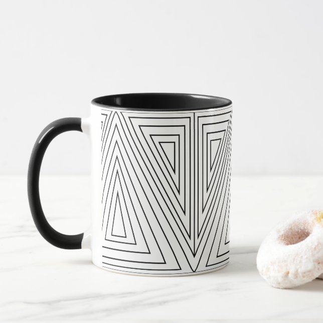 Taza Patrón de triángulo concéntrico blanco y negro (Con donut)