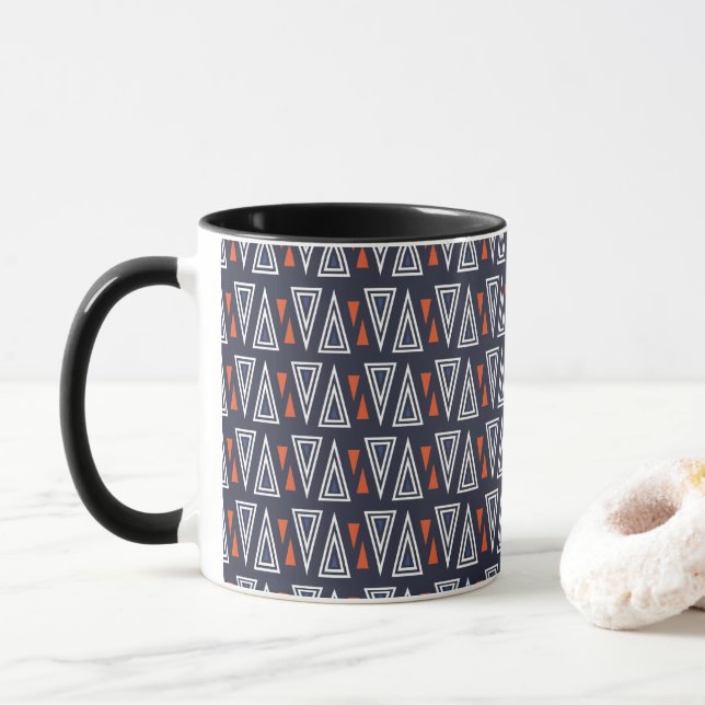 Taza Patrón de triángulos geométricos azul oscuro y roj (Con donut)