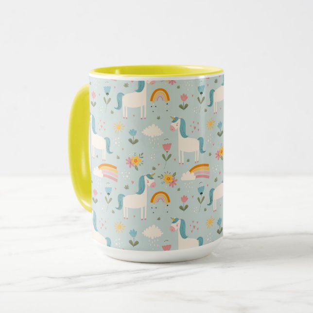 Taza Patrón de Unicornio de arcoiris pastel (Anverso izquierdo)
