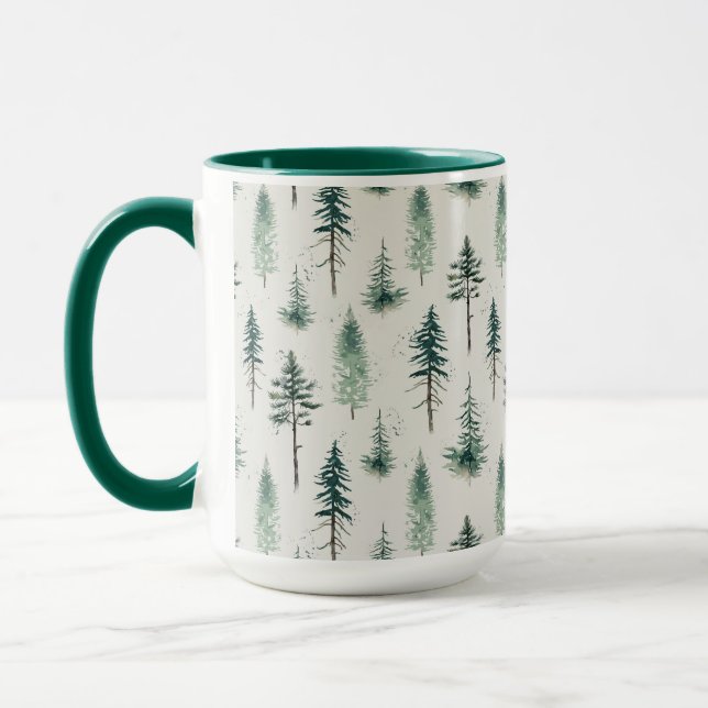 Taza Patrón de vacaciones de árboles navideños acuarela (Izquierda)
