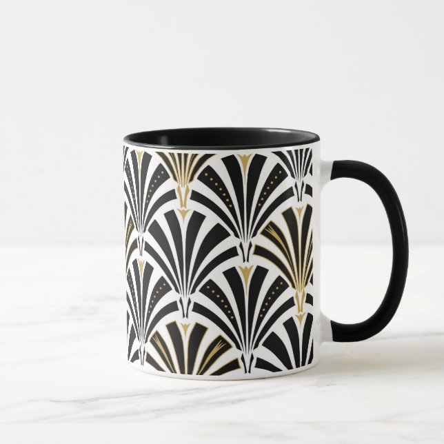 Taza Patrón de ventilador Art Deco - blanco y negro (Derecha)