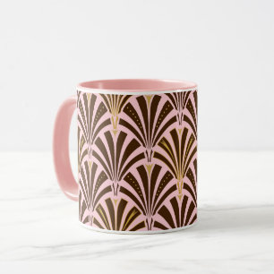 Taza Patrón de ventilador Art Decó - chocolate en rosa