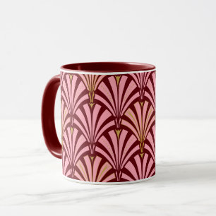 Taza Patrón de ventilador Art Decó - rosa y marrón
