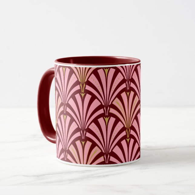Taza Patrón de ventilador Art Decó - rosa y marrón (Anverso izquierdo)