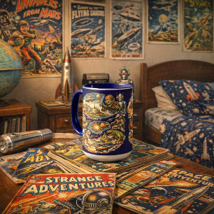 Taza Patrón de viñetas de arte de cómic retro de cienci