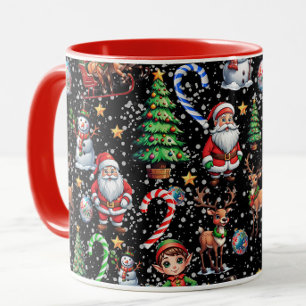 Taza Patrón decorativo de Navidad con fondo negro