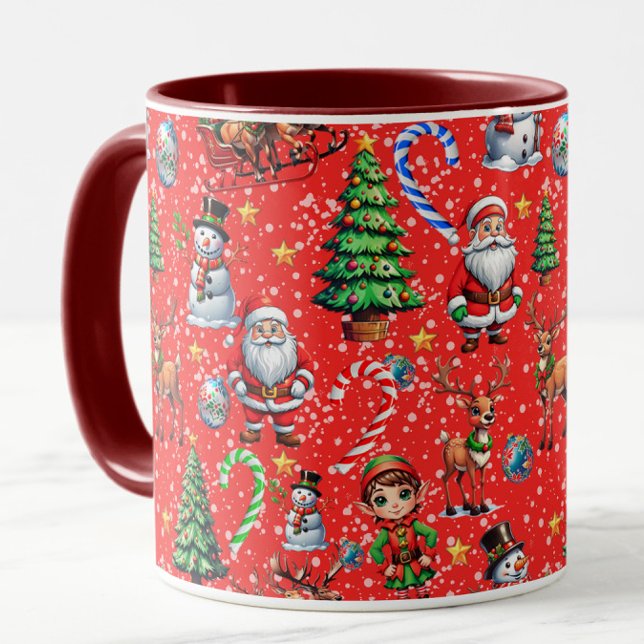 Taza Patrón decorativo de Navidad con fondo rojo (Subido por el creador)