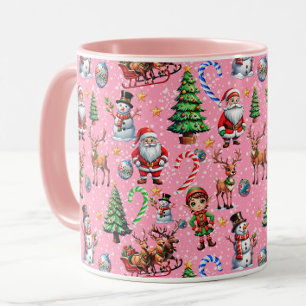 Taza Patrón decorativo de Navidad con fondo rosa
