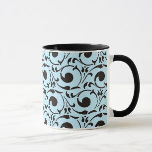Taza Patrón elegante Damask Blue Black Swirls