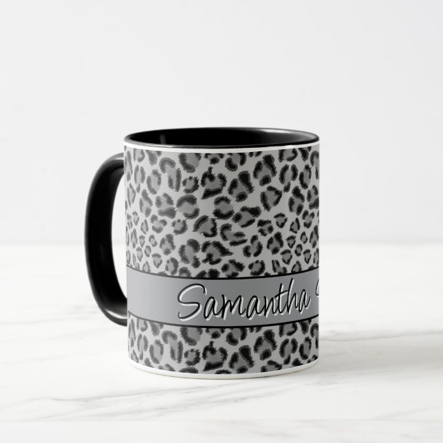 Taza Patrón elegante de chita de Leopardo gris negro (Anverso izquierdo)