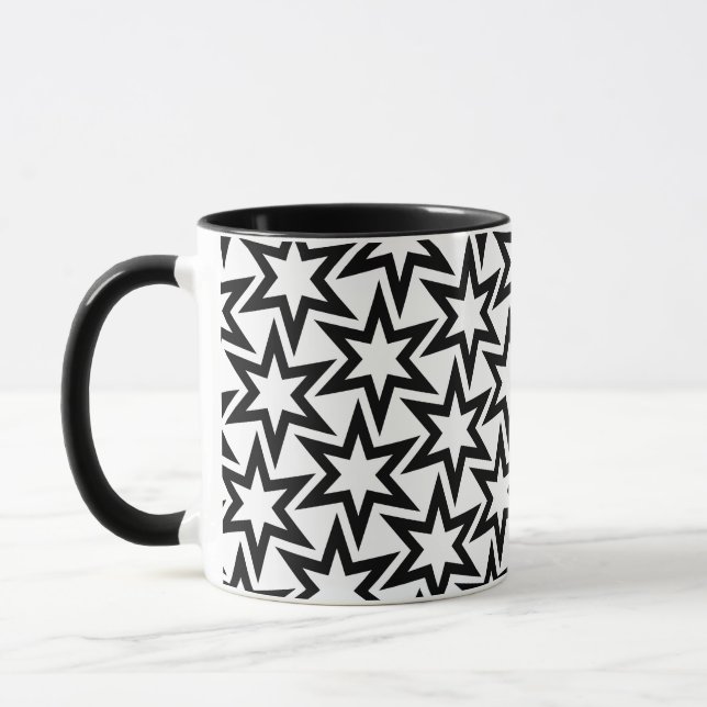 Taza Patrón elegante de estrella geométrica en blanco y (Izquierda)