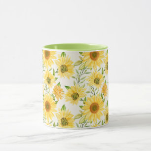 Taza Patrón elegante de girasoles amarillos