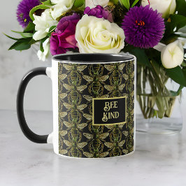 Taza Patrón elegante de oro y abeja negra