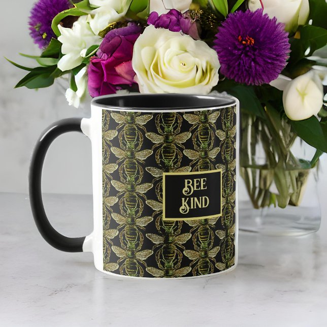 Taza Patrón elegante de oro y abeja negra (Subido por el creador)