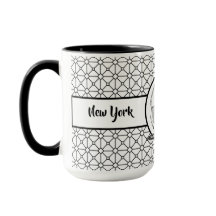 Patrón elegante neoyorquino Ringer negro 15oz Mug