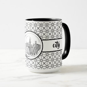 Taza Patrón elegante neoyorquino Ringer negro 15oz Mug