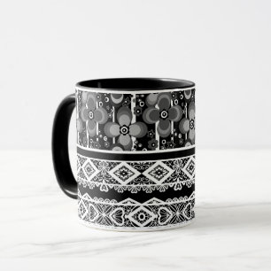 Taza Patrón en blanco y negro con encaje y patchwork