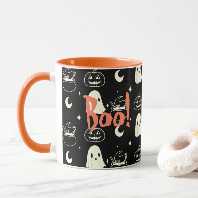 Taza Patrón fantasma de boo de Halloween (Con donut)