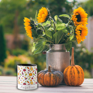 Taza Patrón feliz de verduras de acción de gracias blan