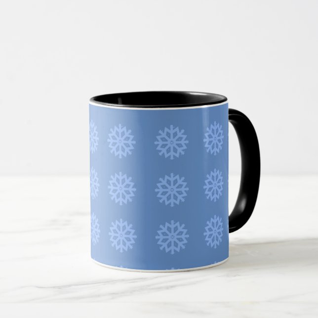 Taza Patrón festivo de invierno azul con copo de nieve (Anverso derecho)