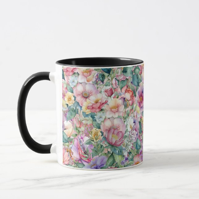 Taza Patrón floral acuarela, fondo floral (Izquierda)