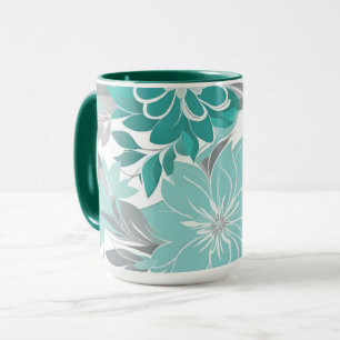 Taza Patrón floral, acuático, Verde azulado, turquesa y