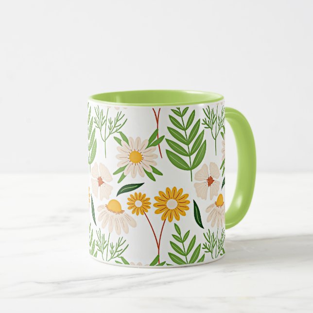 Taza Patrón floral amarillo dorado y marfil blanco (Anverso derecho)
