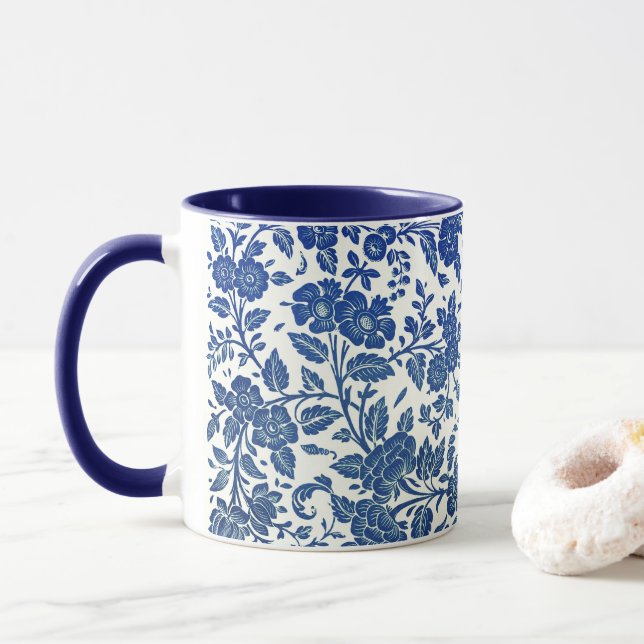 Taza Patrón floral azul (Con donut)