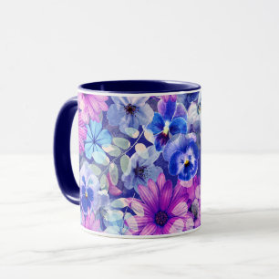 Taza Patrón floral azul magenta rosa