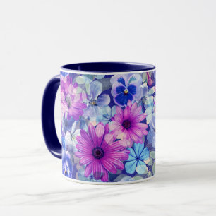 Taza Patrón floral azul magenta rosa