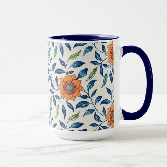 Taza Patrón floral azul y Naranja (Derecha)