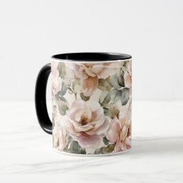 Taza Patrón floral beige rosa suave acuarela