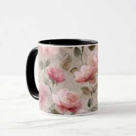 Taza Patrón floral beige rosa suave acuarela