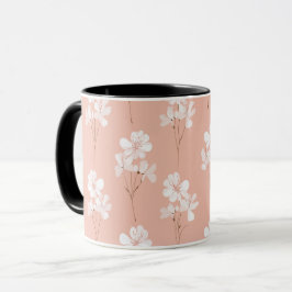 Taza Patrón floral blanco con flor rosa pálido minimali