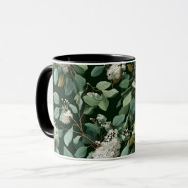 Taza Patrón floral blanco de eucalipto verde botánico