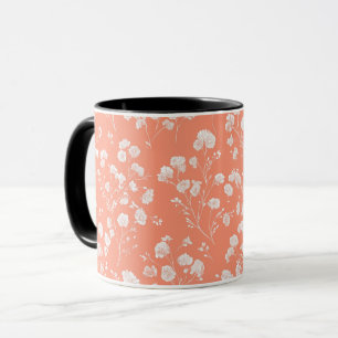 Taza Patrón floral blanco de flor de coral femenino