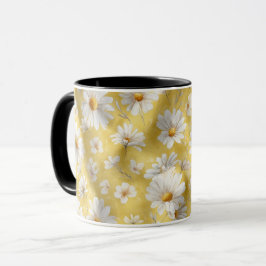 Taza Patrón floral blanco de margarita suave acuarela a