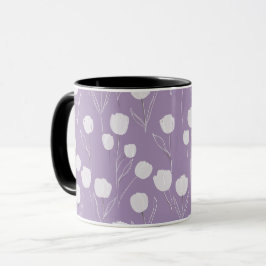 Taza Patrón floral blanco de tulipán lavanda moderno