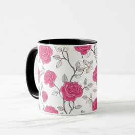 Taza Patrón floral blanco rosa dibujado a mano